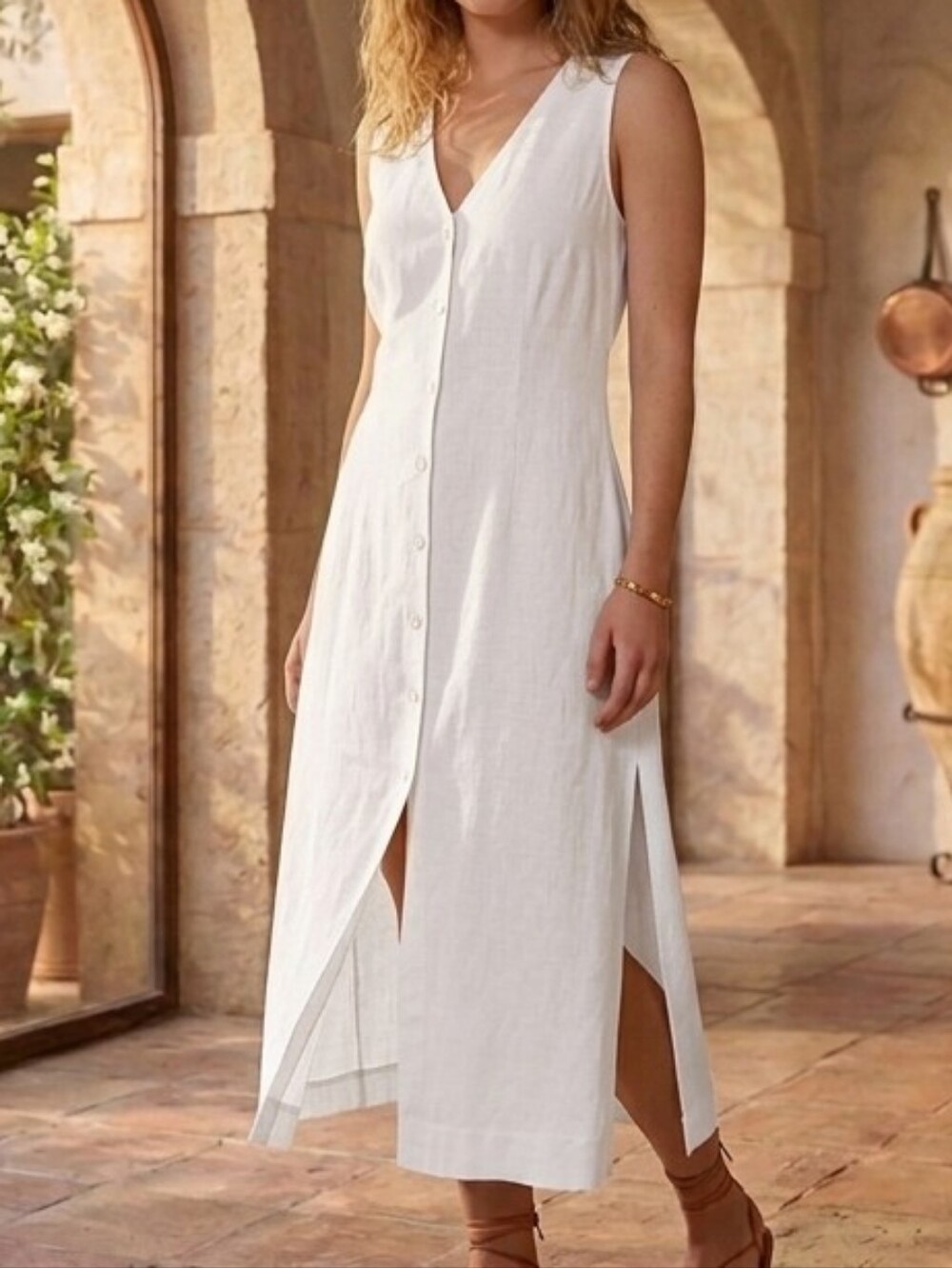 NEW & NEVER WORN Loft Pure White Sleeveless FULLY LINED Dress + Pockets Sz 14